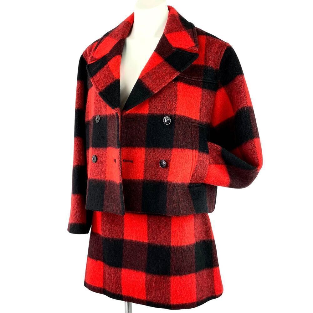 GANNI Red Black Buffalo Check Wool Jacket & Skirt Set - Size 10 / L NWOT